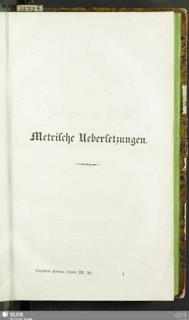 Metrische Uebersetzungen