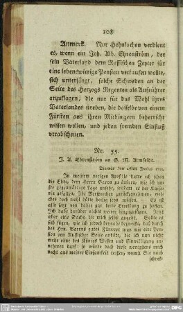 Nr. 55. J. A. Ehrenström an G. M. Armfeldt. Djurnäs den 25sten Junius 1793