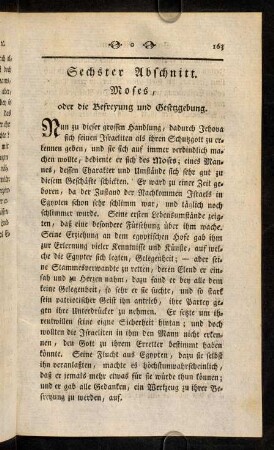 163-228, Sechster Abschnitt. Moses, oder die Befreyung und Gesetzgebung.