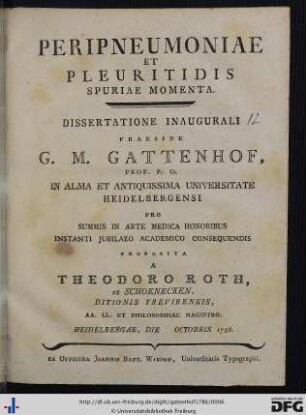 Peripneumoniae Et Pleuritidis Spuriae Momenta : Dissertatione Inaugurali