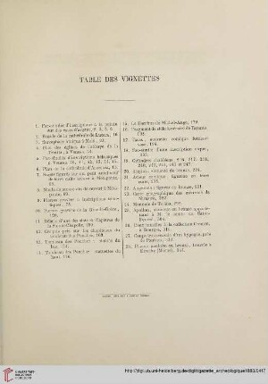 Table des vignettes