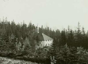 Hilmersdorf, Grube Neue Drei Brüder im Kiesholz am Westhang der Brüderhöhe, westlich Marienberg, Huthaus