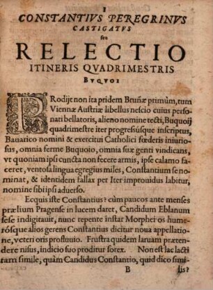 Constantivs Peregrinvs Castigatvs seu Relectio Itineris Quadrimestris Bvqvoi