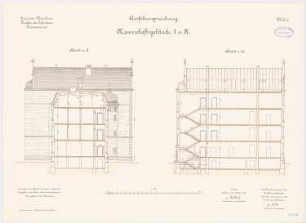 Garnison des Infanterie-Kasernements, Mannheim Mannschaftsgebäude: I und IV: Querschnitte 1:100