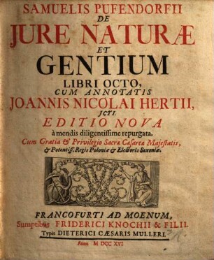 Samuelis Pufendorfii De Jure Naturae Et Gentium Libri Octo