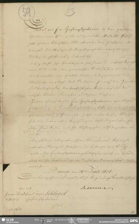 Eigenh. Brief von Philipp Joseph von Rehfues an August Wilhelm von Schlegel, Bonn, 16.07.1831