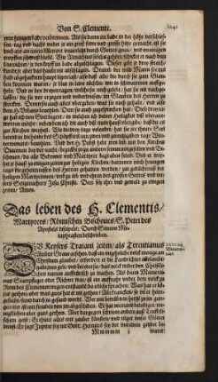 Das leben des H. Clementis/ Martyrers/ Römischen Bischoves ...