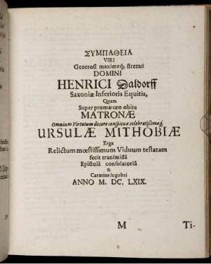 Sympatheia Viri Generosi maximeq[ue] strenui Domini Henrici Daldorff ...