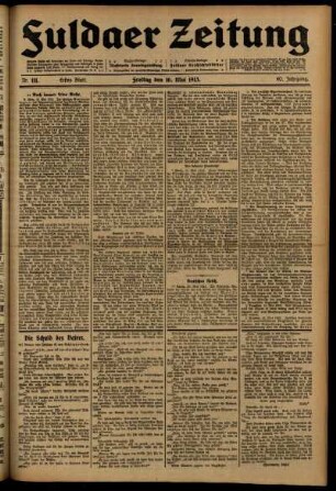Erste Ausgabe vom Freitag, den 16. Mai 1913.