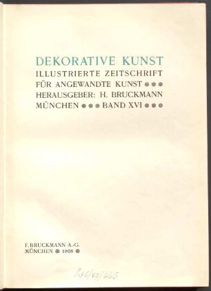 Dekorative Kunst : illustrierte Zeitschrift für angewandte Kunst. 16, 16. 1908