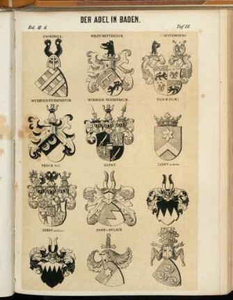 Taf. 18. Ampringen. - Wolff-Metternich. - [...F]-Metternich Grf. - Wurmser-Venderheim. - Wurmser-Vendenheim. - Yrsch (St.W.) - Yrsch Grf. - Zandt. - Zandt anderes. - Zorn v. Bulach. - Zweyer.