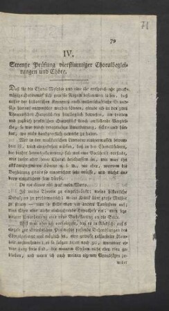 IV. Strenge Prüfung vierstimmiger Choralbegleitungen und Chöre.