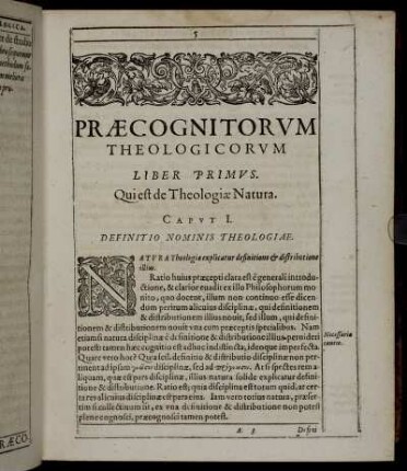 Praecognitorum Theologicorum Liber Primus. Qui est de Theologiae Natura