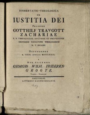 Dissertatio Theologica De Iustitia Dei