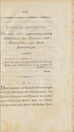 Neunter Abschnitt. Von den sehr zusammengesetzten Substanzen des Pflanzen- und Thierreichs, und deren Benennungen