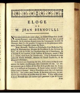Eloge De M. Jean Bernoulli.
