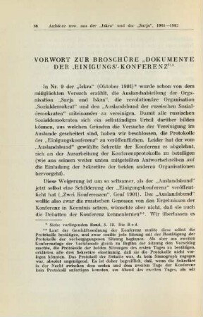 Vorwort Zur Broschüre "Dokumente Der 'Einigungs'-Konferenz"