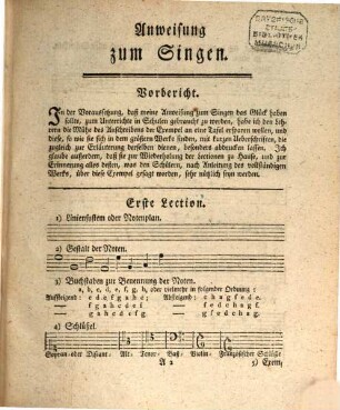 Exempel-Buch der Anweisung zum Singen : zum Gebrauche der Schulen und anderer liebhaber des Gesanges