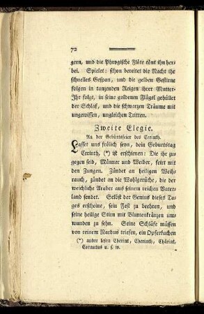 Zweite Elegie. An der Geburtsfeier des Cerinth.