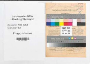 Entnazifizierung Johannes Frings , geb. 15.04.1901 (Kaufmaennischer Angestellter)