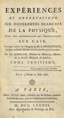 Expériences et observations sur différentes branches de la physique : avec une continuation des observations sur l'air, 3