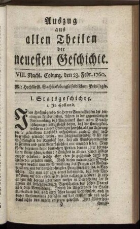 VIII. Nachl. Coburg, den 23. Februar. 1760.