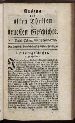 VIII. Nachl. Coburg, den 23. Februar. 1760.