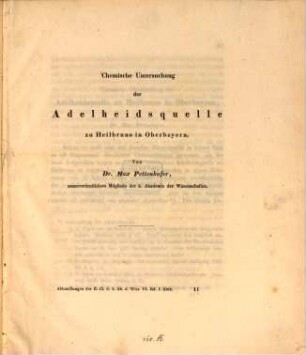Chemische Untersuchung der Adelheidsquelle zu Heilbrunn in Oberbayern