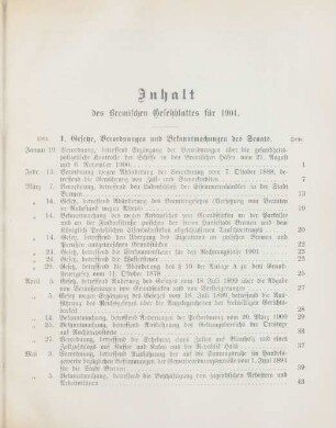 Inhalt des Bremischen Gesetzblattes für 1901