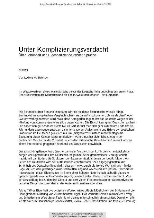 Unter Komplizierungsverdacht. Über Schönheit und Eigenheit der deutschen Sprache