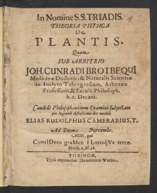 Theoria Physica De Plantis