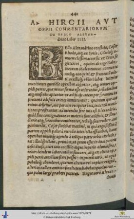 Auli Hircii Aut Oppii Commentariorum De Bello Alexandrino Liber IIII
