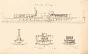 Raddampfer »Gotthilf Hagen«: Ansicht, Schnitte 1:100