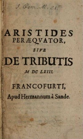 Aristides peraequator : sive de Tributis