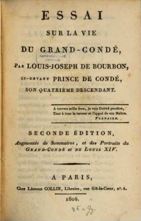 Essai sur la vie du Grand-Condé