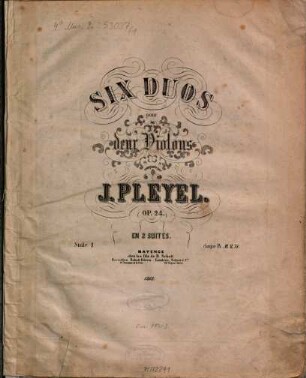 Six duos : pour 2 violons ; op. 24, 1. Vl 1 2 ( je 11 S.)