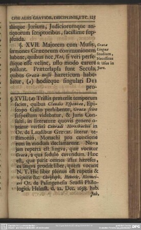 §. XVII. Graecae Linguae Studium, Necessitas & Usus in Jure