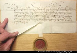 Herzog Heinrich zu Sachsen leiht von den Grafen Edzard I. und Uko von Ostfriesland 3000 Gulden = OUB II, Nr. 1665, S. 636 Anhängendes Siegel beschädigt erhalten