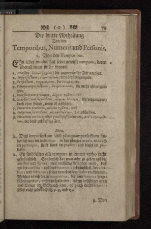 Die dritte Abtheilung Von den Temporibus, Numeris und Personis.