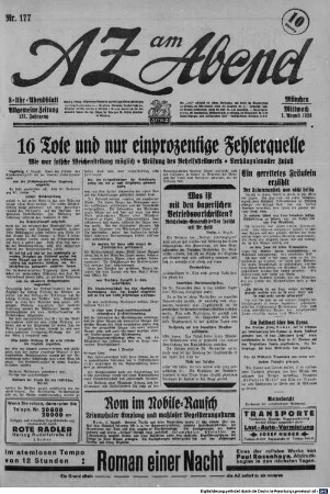 AZ am Abend : Allgemeine Zeitung ; Acht-Uhr-Abendblatt. Jg. 131. 1928, 1. 8. - 13. 12. = 364