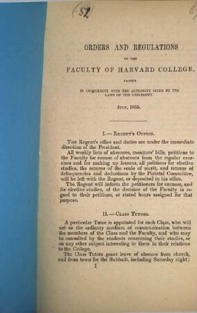 Orders and regulations of the faculty of Harvard College. 1855