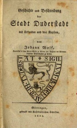 Geschichte und Beschreibung der Stadt Duderstadt : mit Urkunden und 3 Kupfern