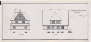 Einfamilienhaus für die Gemeinnützige Gartenstadt-Gesellschaft, Breslau-Brockau: Aufriss Südwestseite, Nordwestseite 1:50