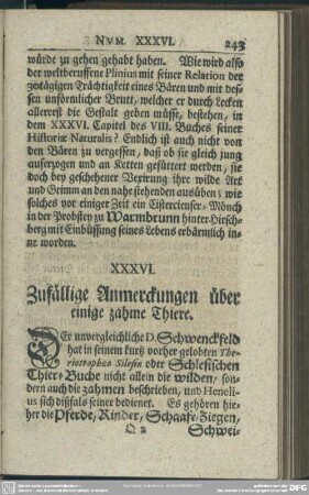 XXXVI. Zufällige Anmerckungen über einige zahme Thiere