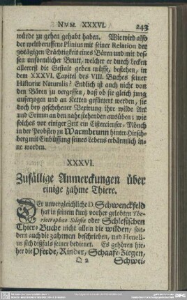 XXXVI. Zufällige Anmerckungen über einige zahme Thiere