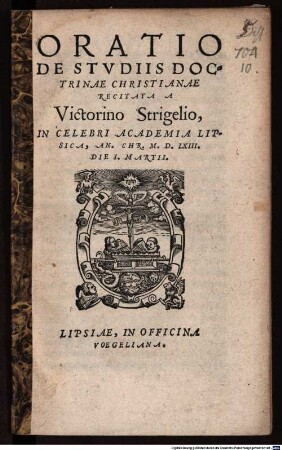 Oratio de studiis doctrinae Christianae