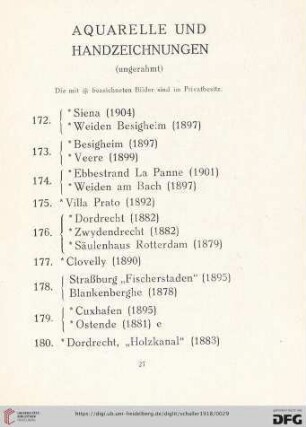 Aquarelle und Handzeichnungen (Nr. 172-214)