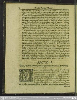 Sectio I. Inquirens circumstantius quasdam externus, & affectus