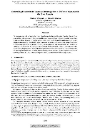 Separating Brands from Types: an Investigation of Different Features for the Food Domain