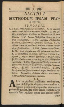 Sectio I. Methodum Ipsam Proponens. Synopsis.